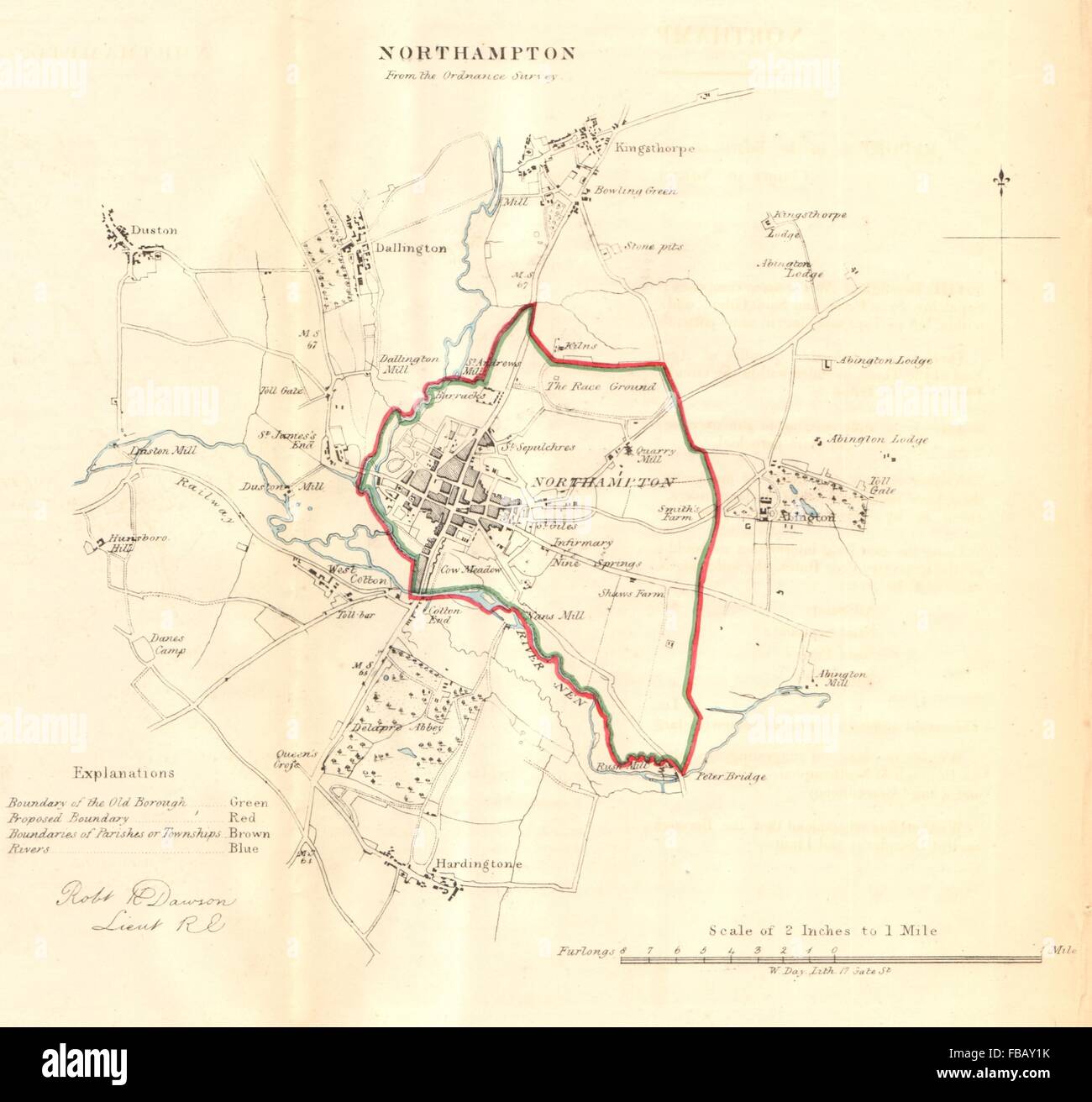 NORTHAMPTON Borough/Stadtplan. REFORM ACT. Hardingstone Abington.DAWSON 1832 Karte Stockfoto