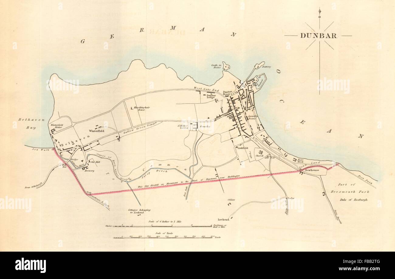 DUNBAR Bezirk/Stadt-Plan für die REFORM ACT. Belhaven. Schottland, 1832 alte Karte Stockfoto