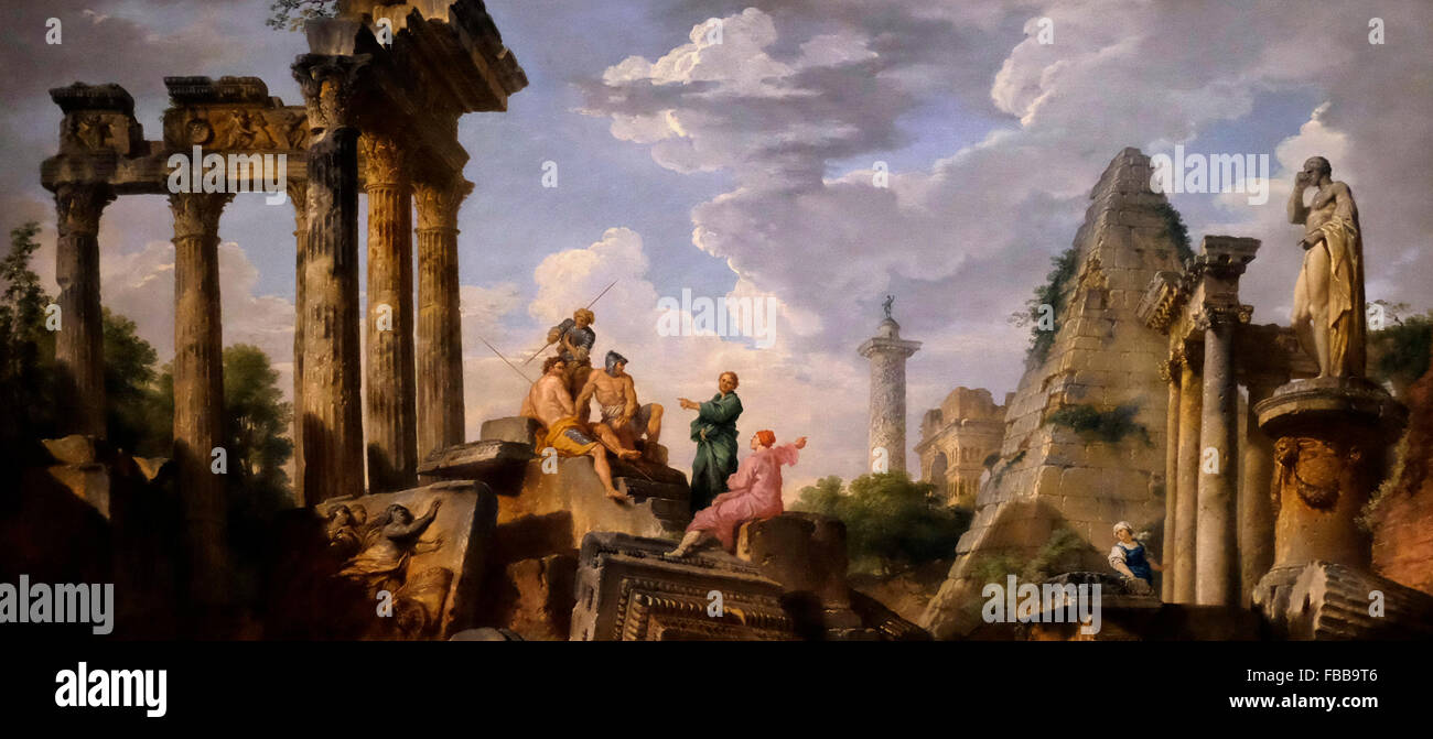 Capriccio mit römischen Ruinen und Figuren - Giovanni Paulo Panini - 18. Jahrhundert Stockfoto