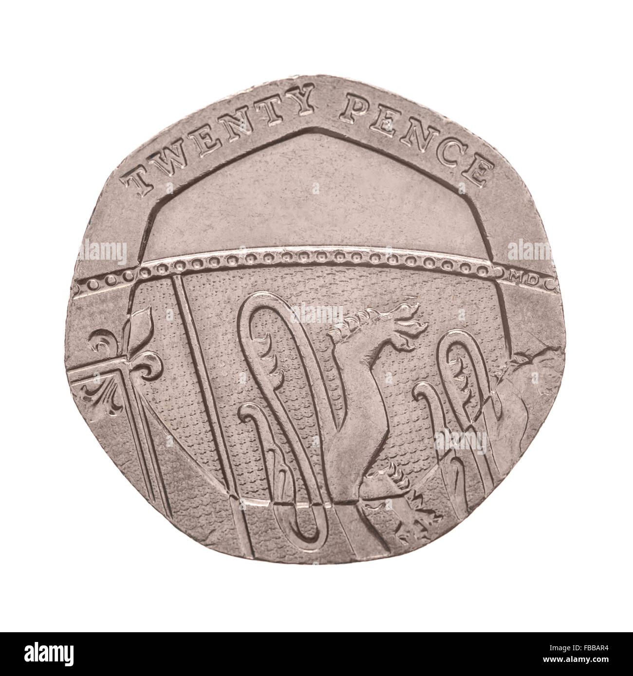 Zwanzig Pence Münze isoliert Stockfoto