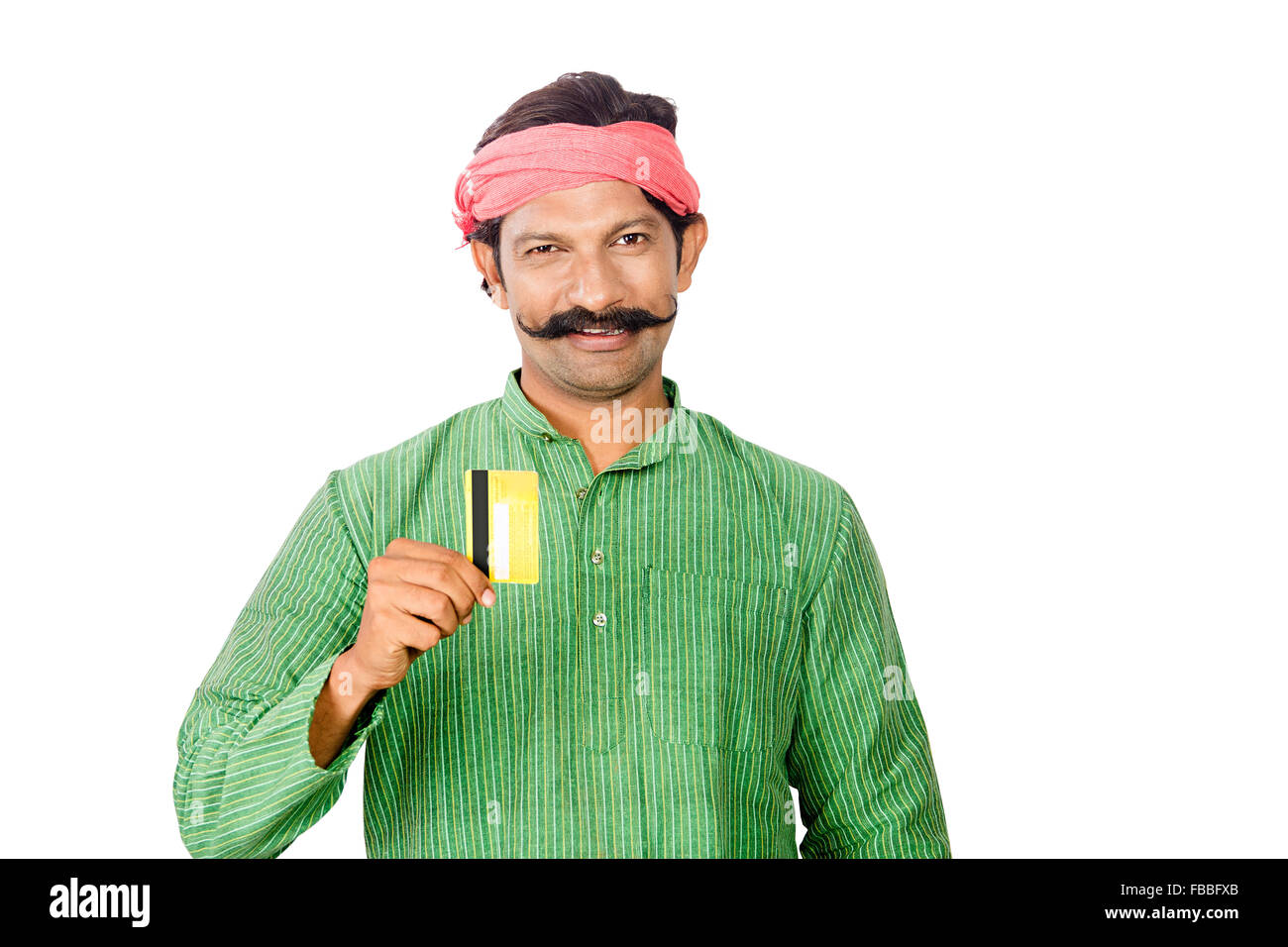 1 indischer ländlichen Mann Kreditkarte zeigen Stockfoto