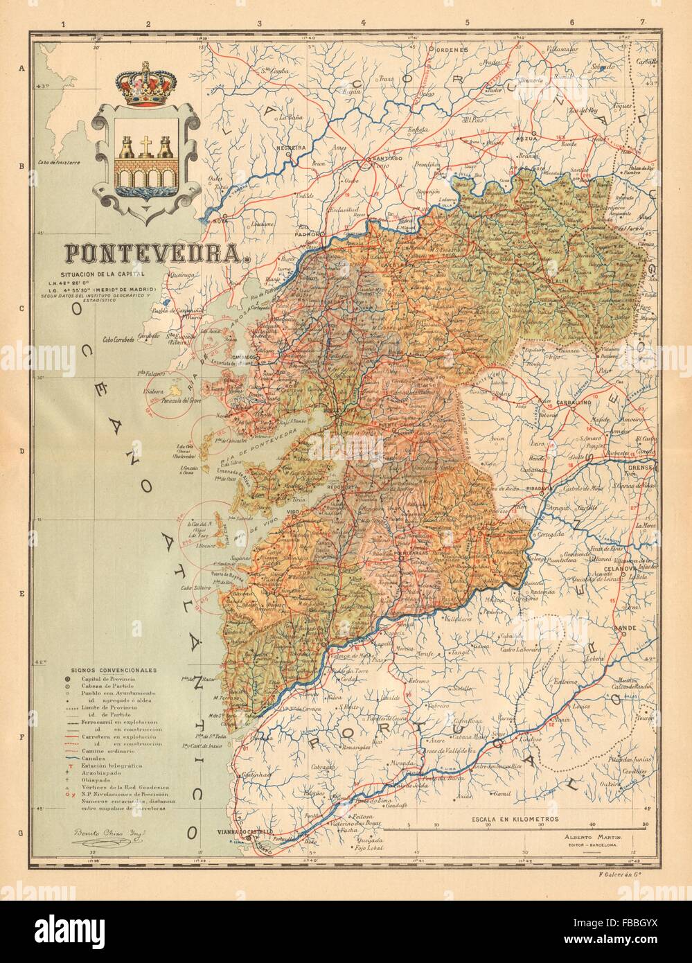 PONTEVEDRA. Galizien. Mapa Antiguo De La Provincia. ALBERTO MARTIN, c1911 Stockfoto