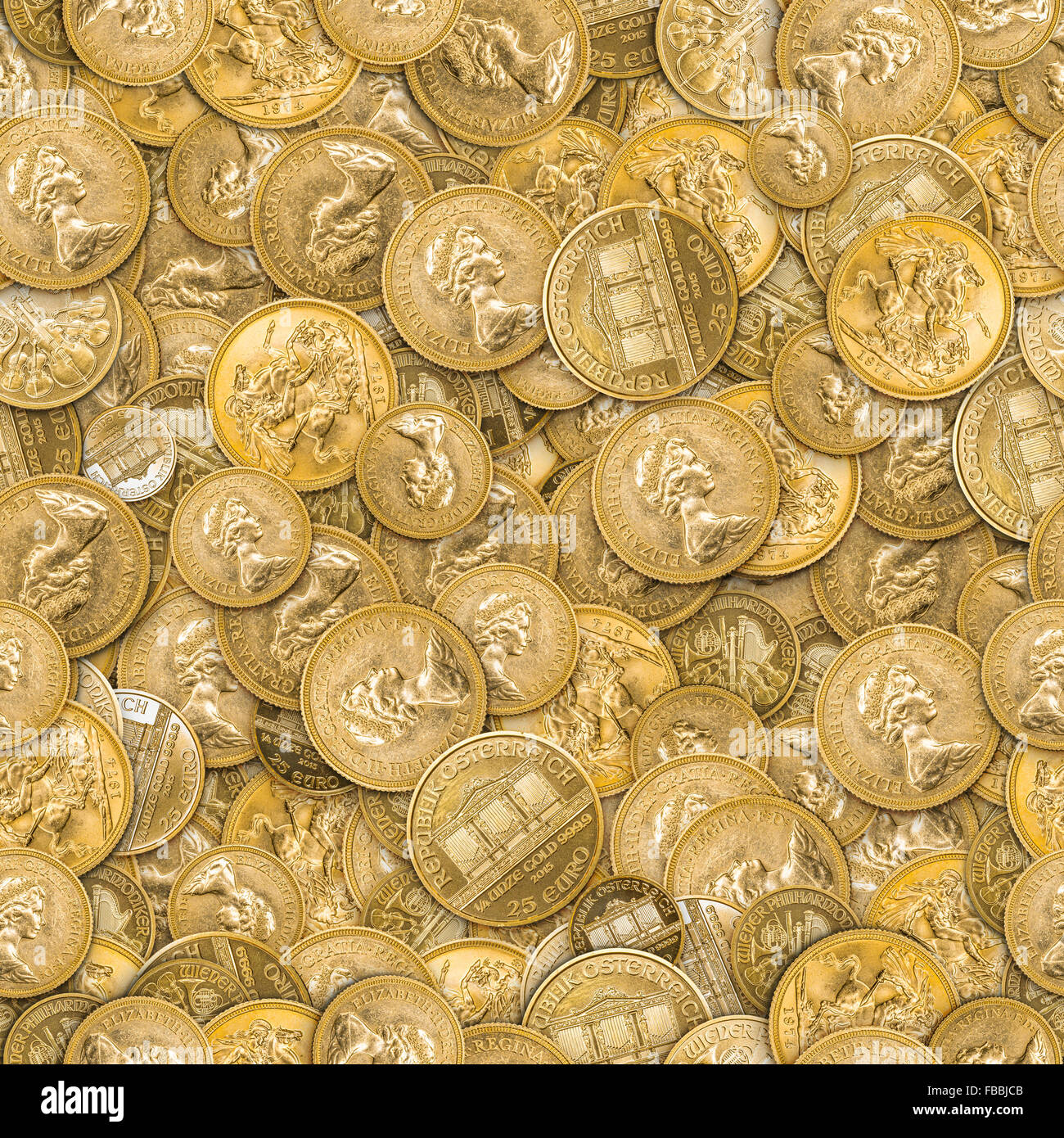 Nahtlose Hintergrund der Goldmünzen Stockfoto