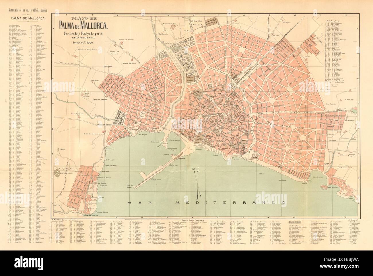 PALMA DE MALLORCA. Plano Antiguo Cuidad antiken Stadt Plan. MARTIN c1911 Karte Stockfoto