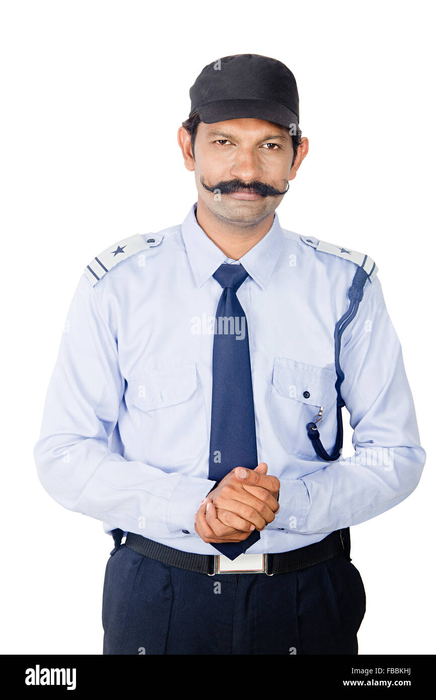 1 indischer Mann stehend Security Guard Stockfoto