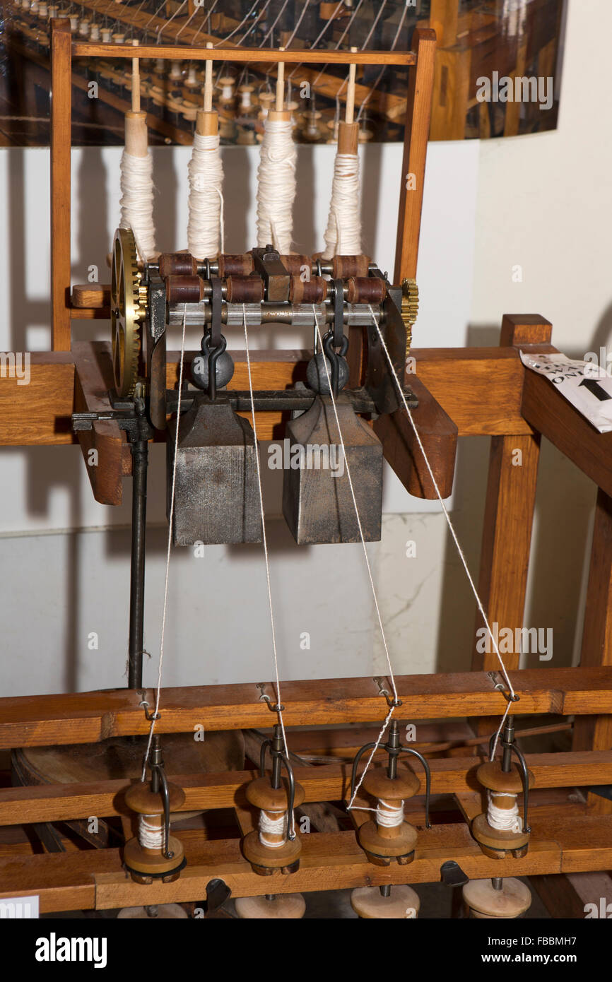Großbritannien, England, Derbyshire, Cromford Mill, vier Spule Baumwolle Spinning jenny Stockfoto