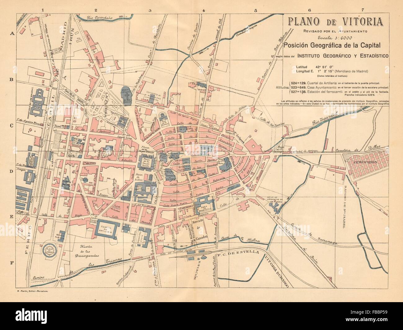 VITORIA. Plano Antiguo De La Cuidad. Antike Stadt Plan. MARTIN, c1911 Karte Stockfoto