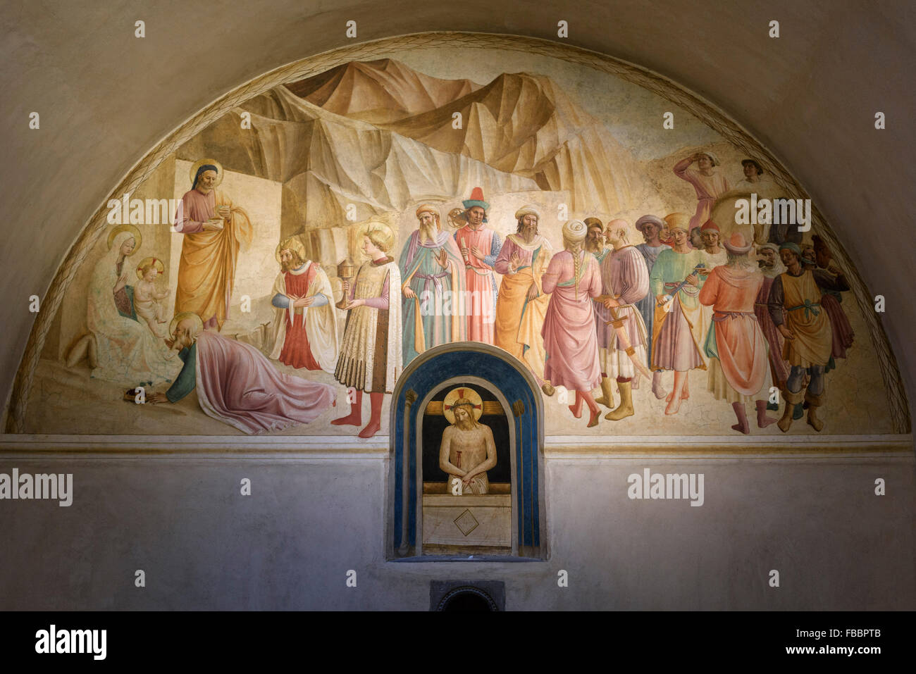 Florenz. Italien. Die Anbetung der Heiligen drei Könige (ca. 1440) Fresko, Museum von San Marco. Stockfoto