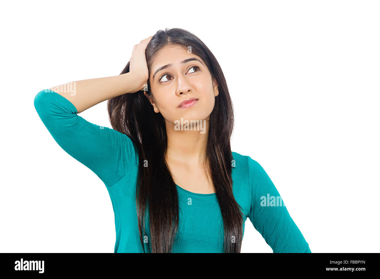 1 indische junge Frau denken Stockfoto