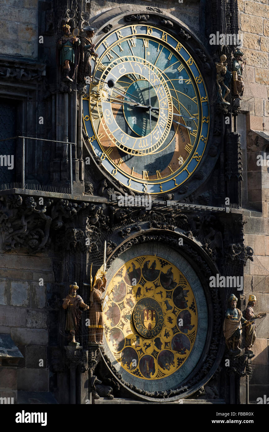 Astronomische Uhr, altes Rathaus; Prag, Tschechische Republik Stockfoto