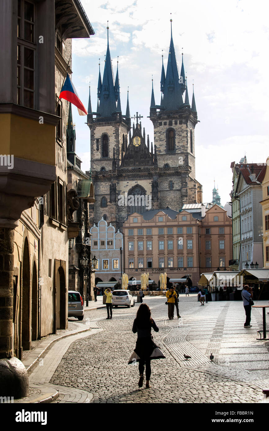 Kirche der Madonna vor Tyn vom alten Rathaus, Prag Tschechische Republik Stockfoto