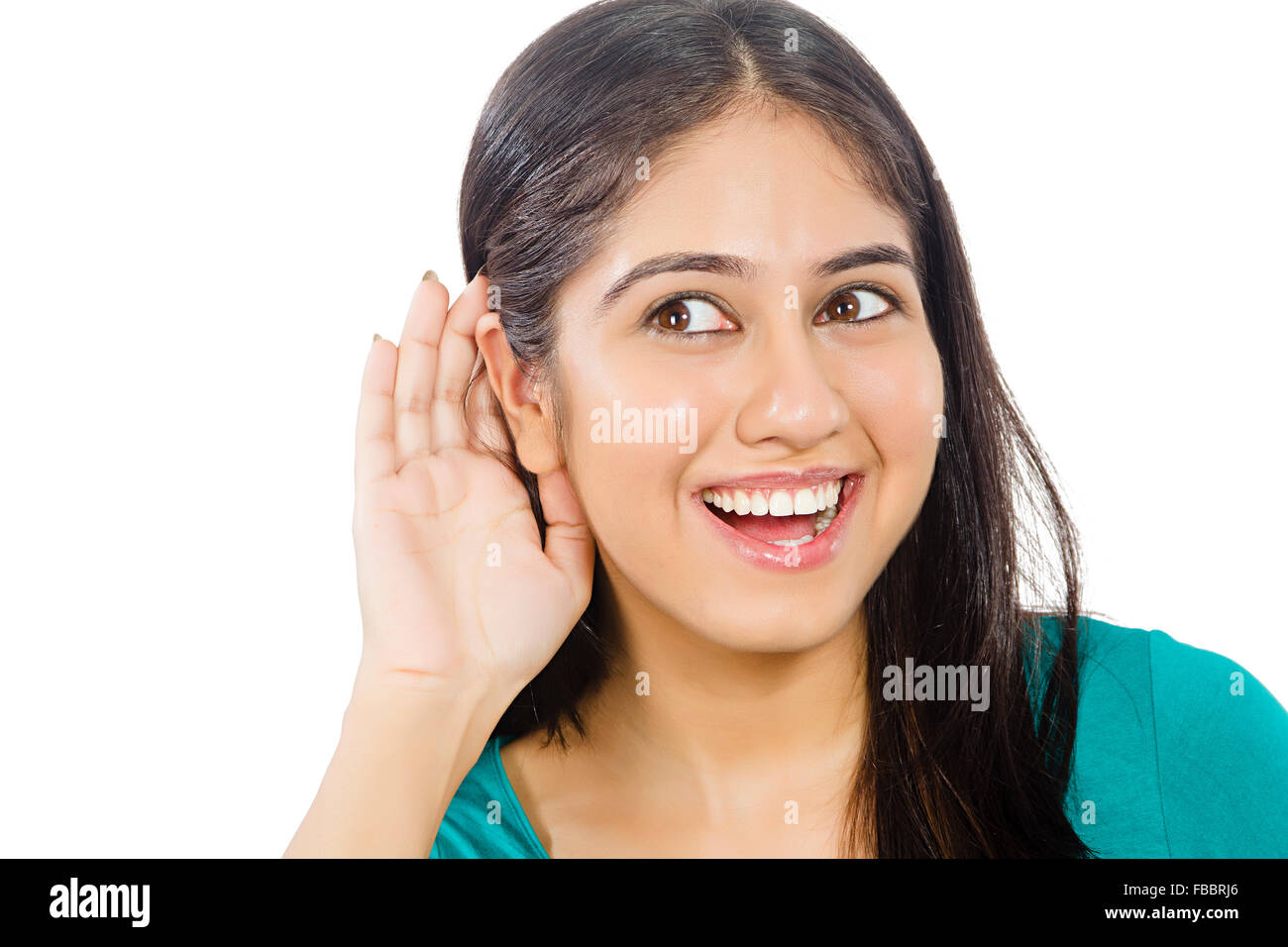 1 indische junge Frau-Ohr-Hörsystem Stockfoto