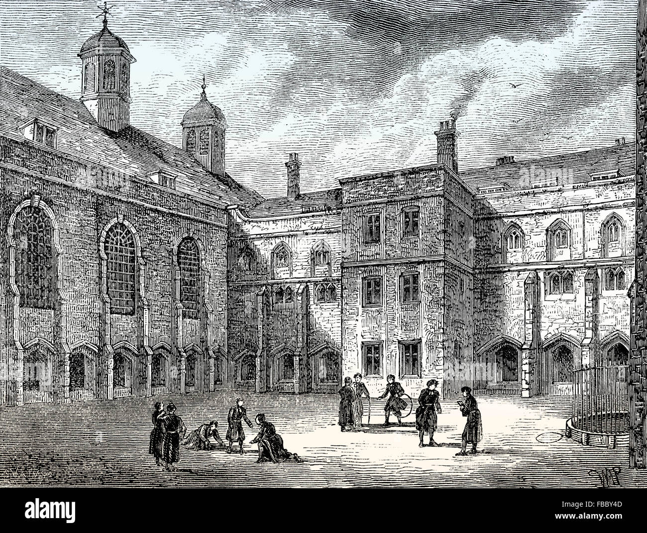 Der Kreuzgang Christi Krankenhaus, 18. Jahrhundert, London, UK Stockfoto