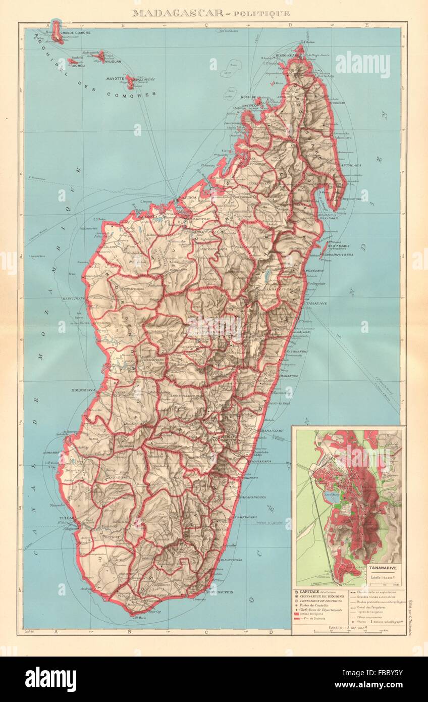 KOLONIALE MADAGASKAR. Stadtplan von Tananarive/Antananarivo. Komoren Mayotte 1938 Karte Stockfoto