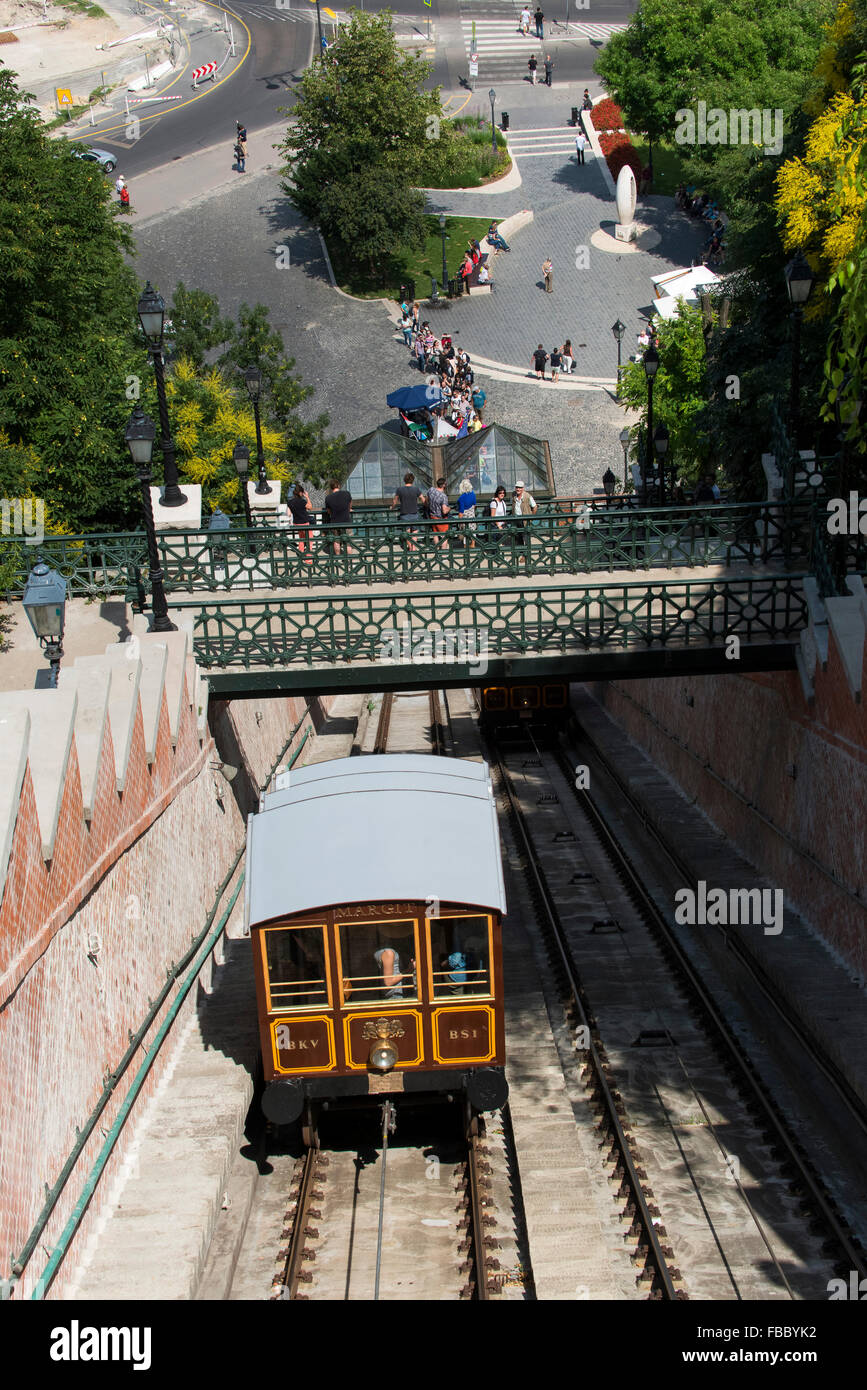 Siklo Standseilbahn auf dem Burgberg, Budapest, Ungarn, Straßenbahn, Zug, Stockfoto