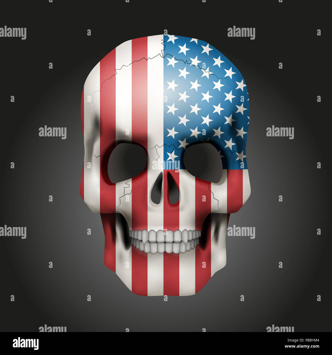 Totenkopf mit USA-Flagge Stockfoto