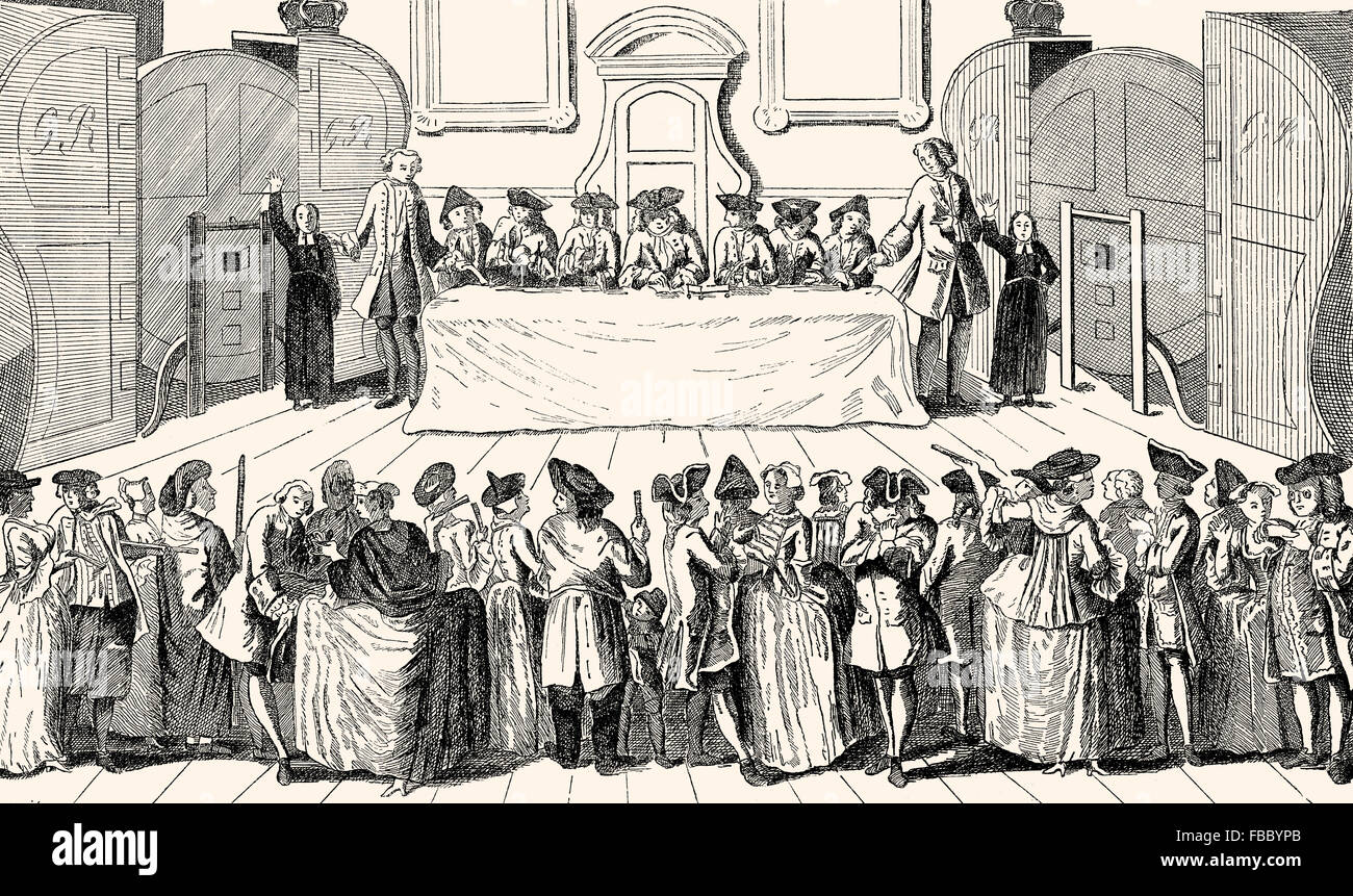 Die staatliche Lotterie in Guildhall, London, England, 1750 Stockfoto