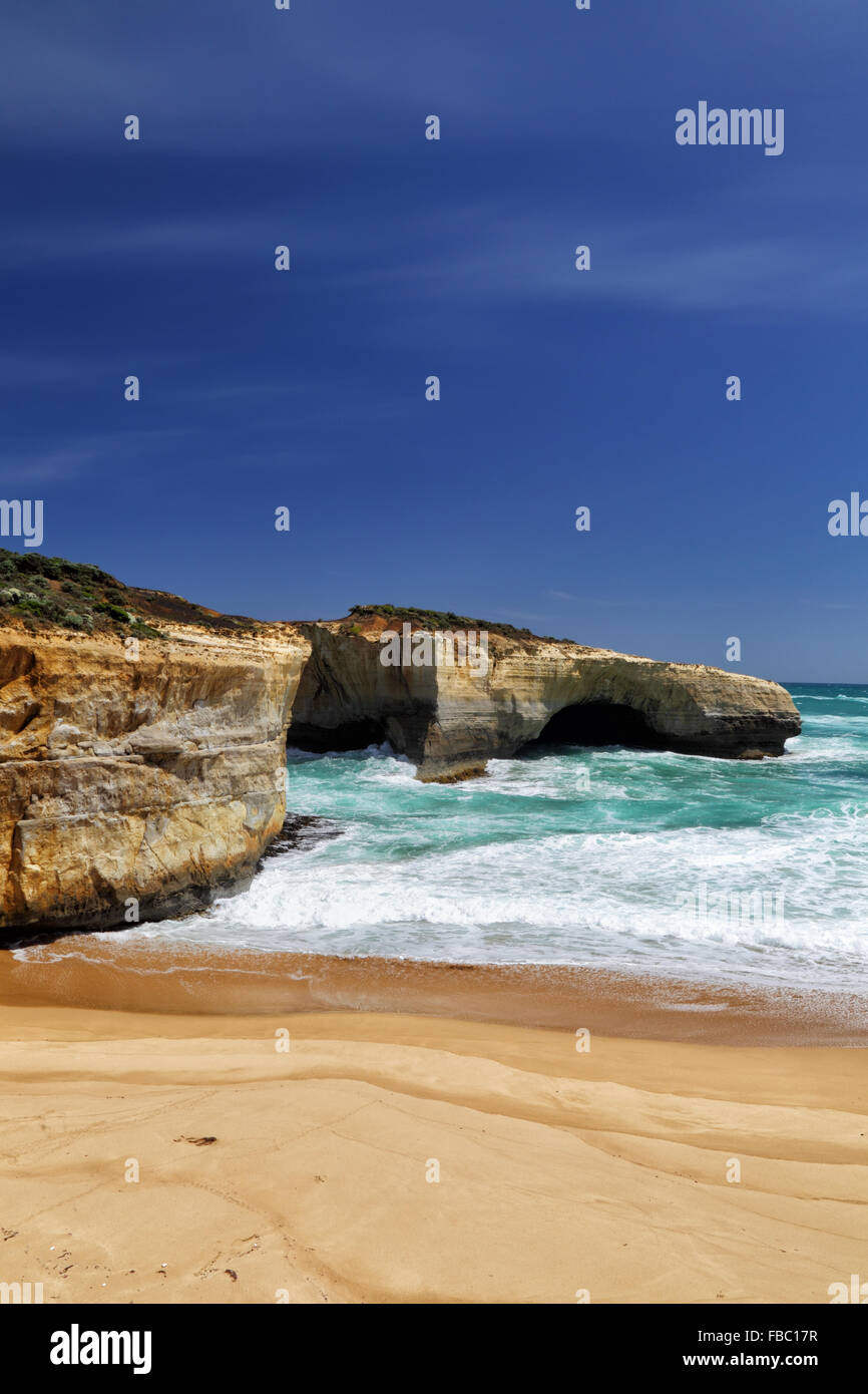 London Bridge, einer berühmten Felsbogen im Port Campbell National Park an der Great Ocean Road in Victoria, Australien. Stockfoto