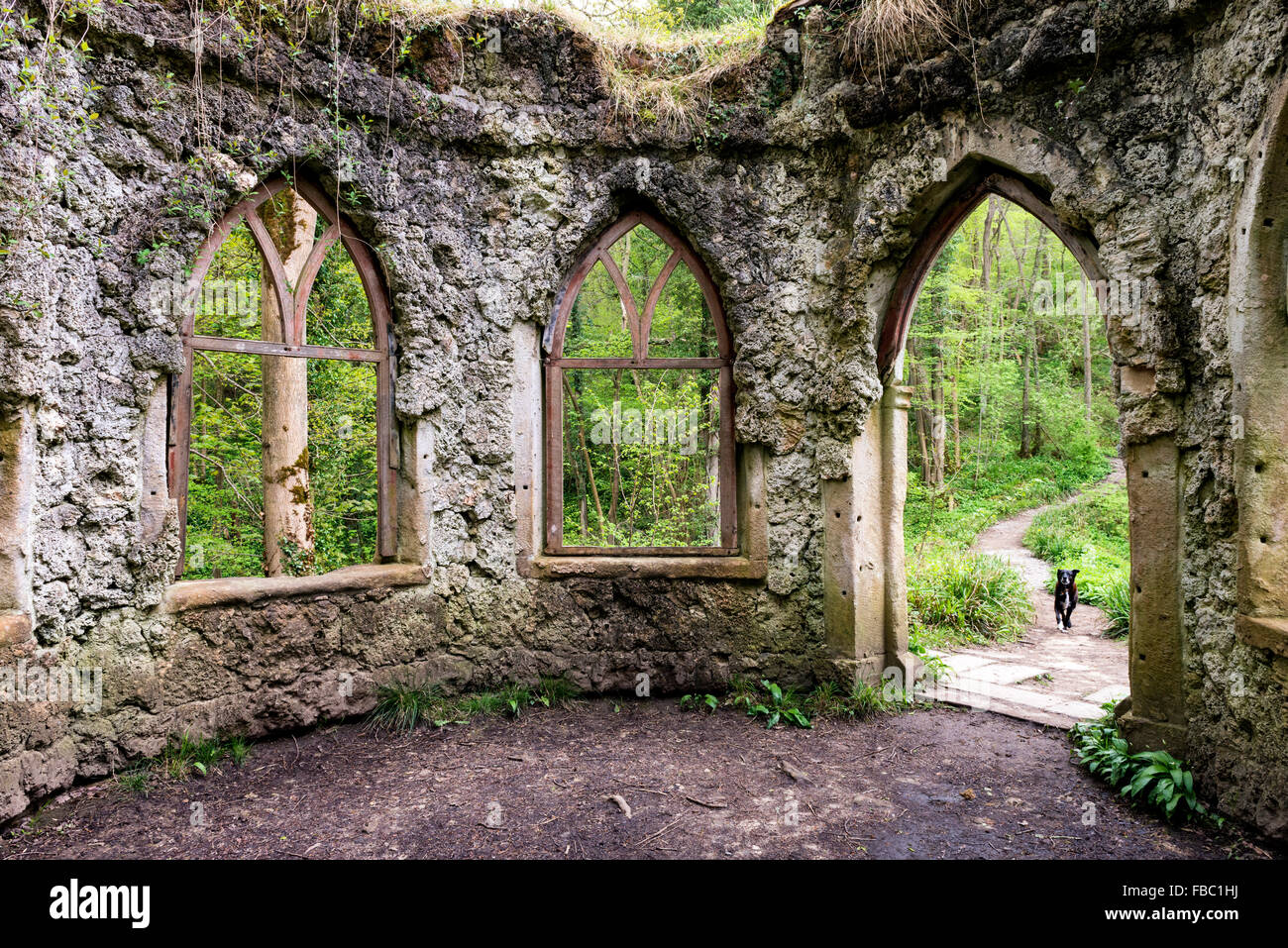 Fishers Hall Torheit in Hackfall Woods in der Nähe von Grewelthorpe Stockfoto