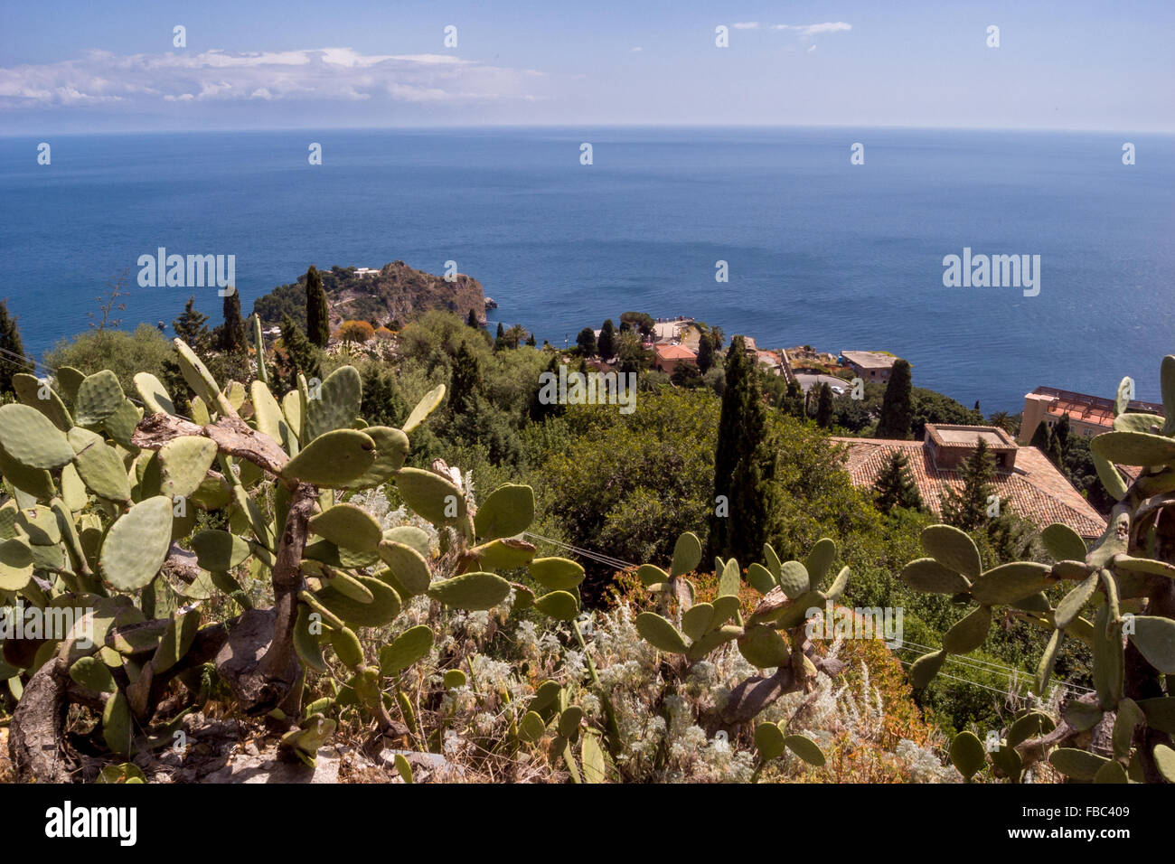 Blick auf Taormina in Sizilien. Stockfoto