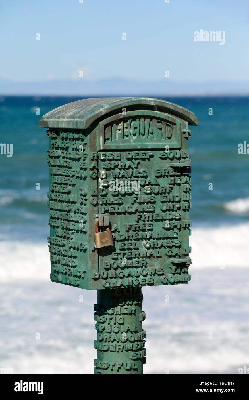 Rettungsschwimmer-Box am La Jolla Cove, San Diego, Kalifornien Stockfoto