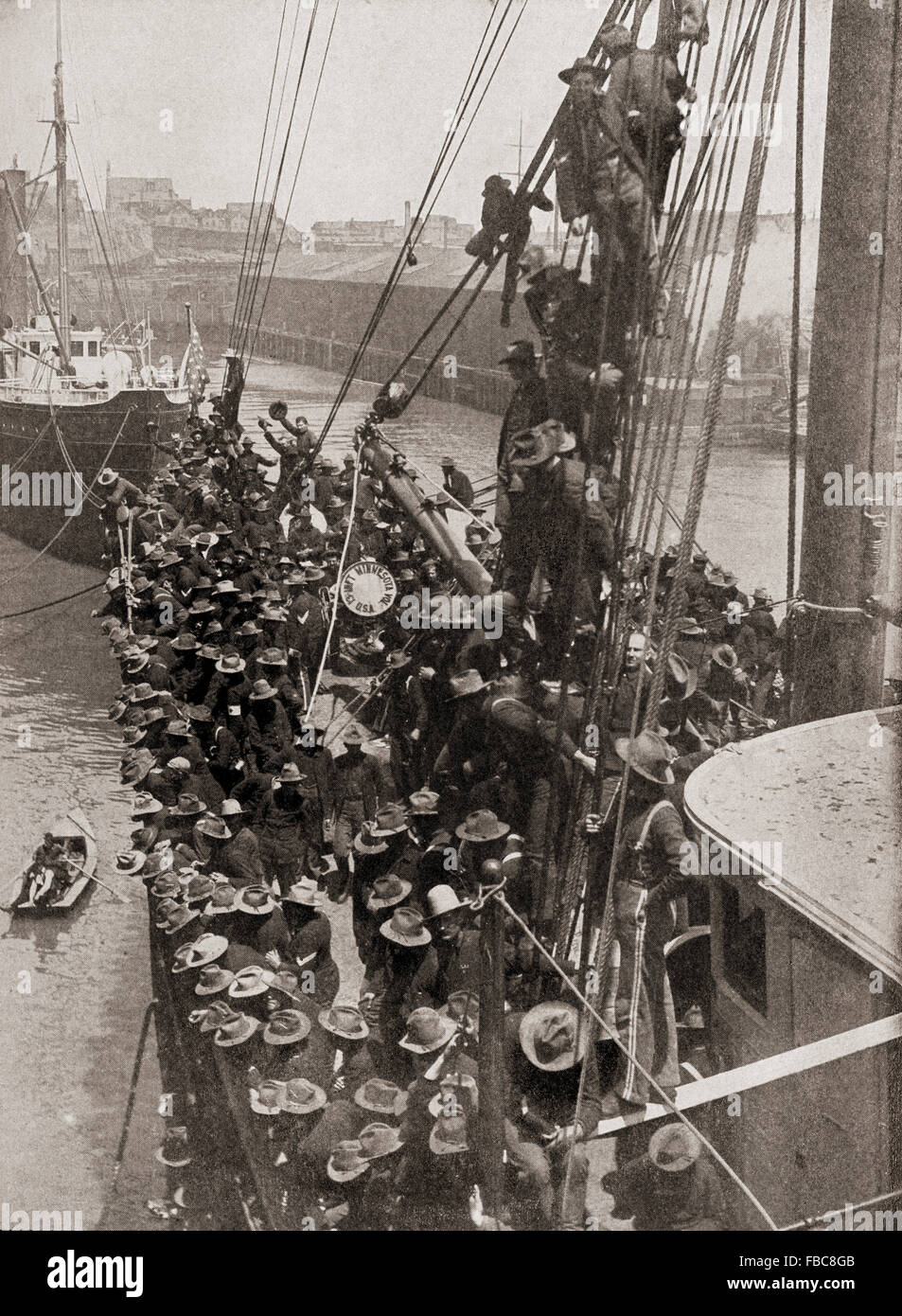 Abfahrt der Vereinigten Staaten Truppen während des Spanisch-Amerikanischen Krieges nach Manila, Philippinen. Stockfoto