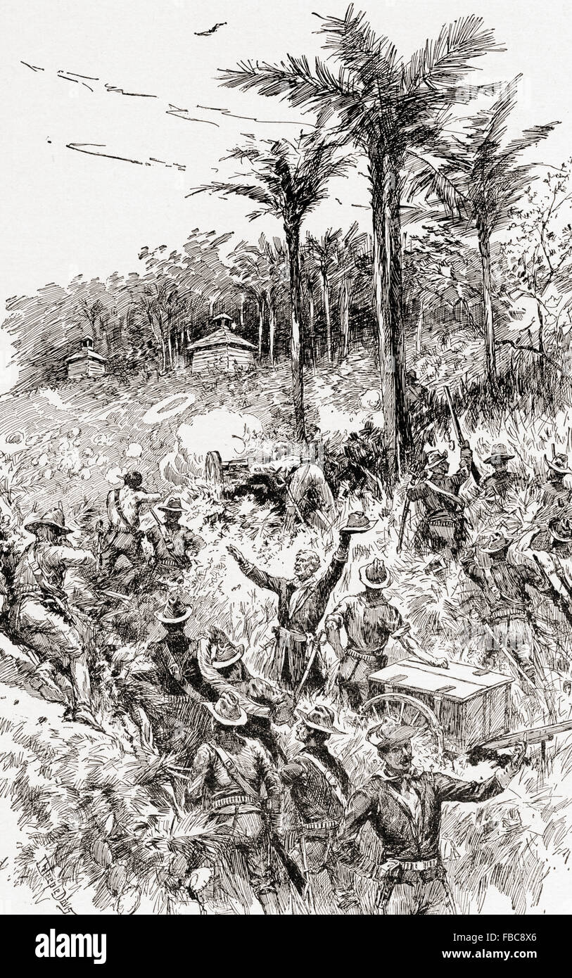 Die Schlacht von Las Guasimas, Kuba, 24. Juni 1898, das erste Land-Engagement des Spanisch-Amerikanischen Krieges. Stockfoto
