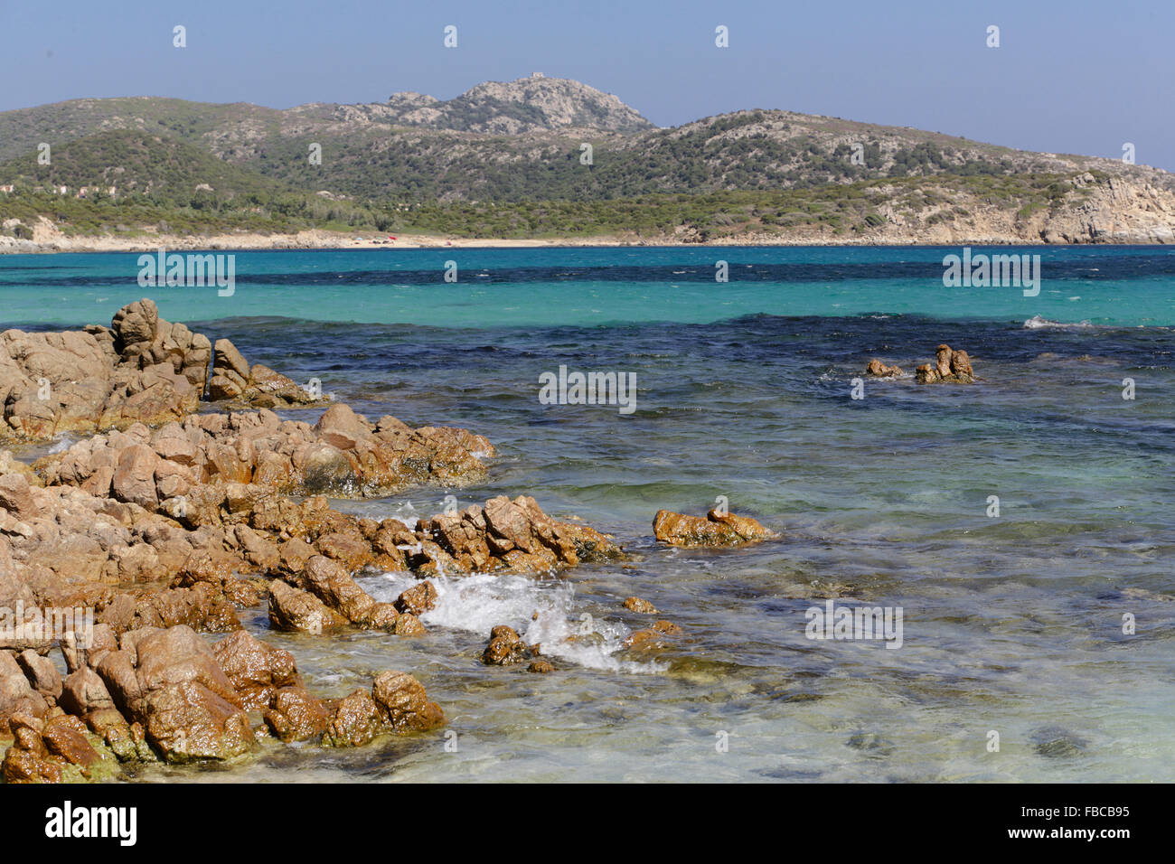 Blick von der wunderbaren Strand von Spiaggia di Tuerredda, Sardinien Stockfoto