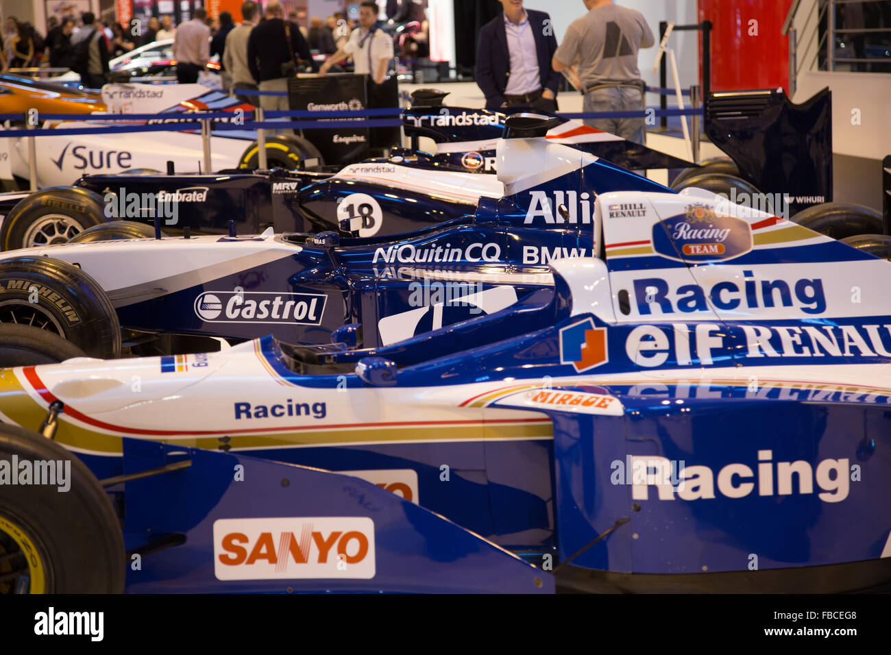 Birmingham, Vereinigtes Königreich. 14. Januar 2016. Williams F1 Anzeige bei Autosport vergangenen und gegenwärtigen F1 Autos Credit: Steven Reh/Alamy Live News Stockfoto