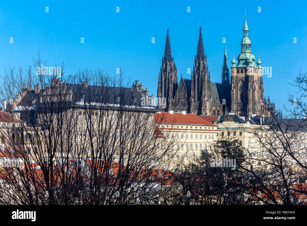 Blick auf die Prager Burg Prag Hradcany Tschechische Republik Wahrzeichen Stockfoto
