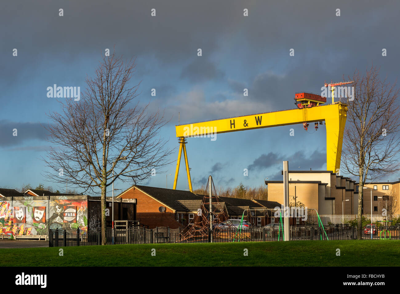 Harland und Wolff Kran mit Blick auf East Belfast. Stockfoto