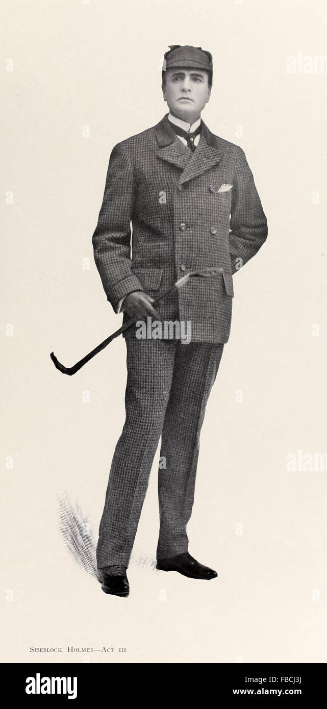 Bühnenfassung von "Sherlock Holmes" angepasst von Geschichten von Sir Arthur Conan Doyle von William Gillette, der auch die Titelrolle spielte. Das Spiel am Garrick Theatre im Jahr 1899 eröffnet und war sehr erfolgreich, ein Stummfilm, der darauf basierenden erschien im Jahre 1916 und Gillette gemacht über 1300 Auftritte in den USA und Großbritannien. Siehe Beschreibung für mehr Informationen. Stockfoto