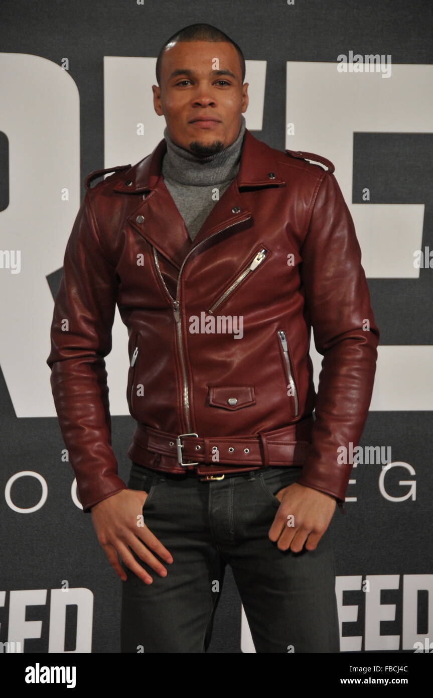 London, UK, 12. Januar 2016, Chris Eubank Jr besucht Europäische Premiere Creed bei Empire Leicester Square.Creed ist Boxen Film mit Sylvester Stallone, Tessa Thompson Michael B Jordan. Stockfoto