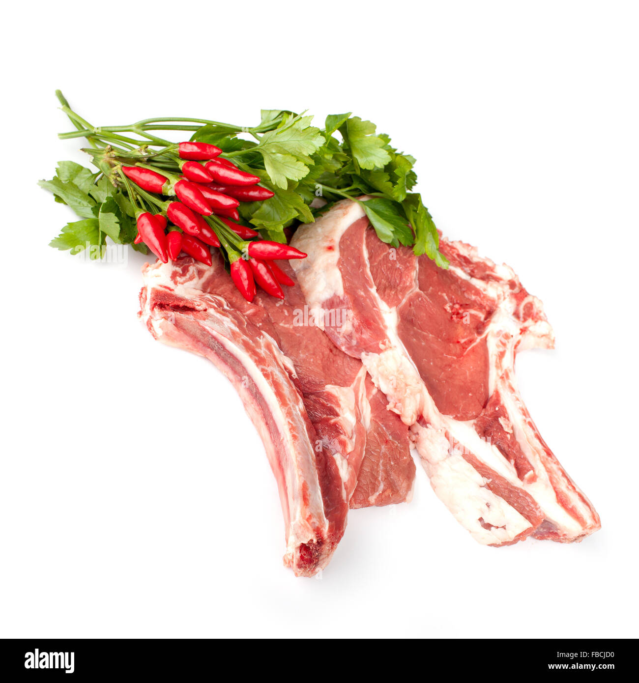 Florentiner Steaks mit Chili-Pfeffer und Petersilie Stockfoto