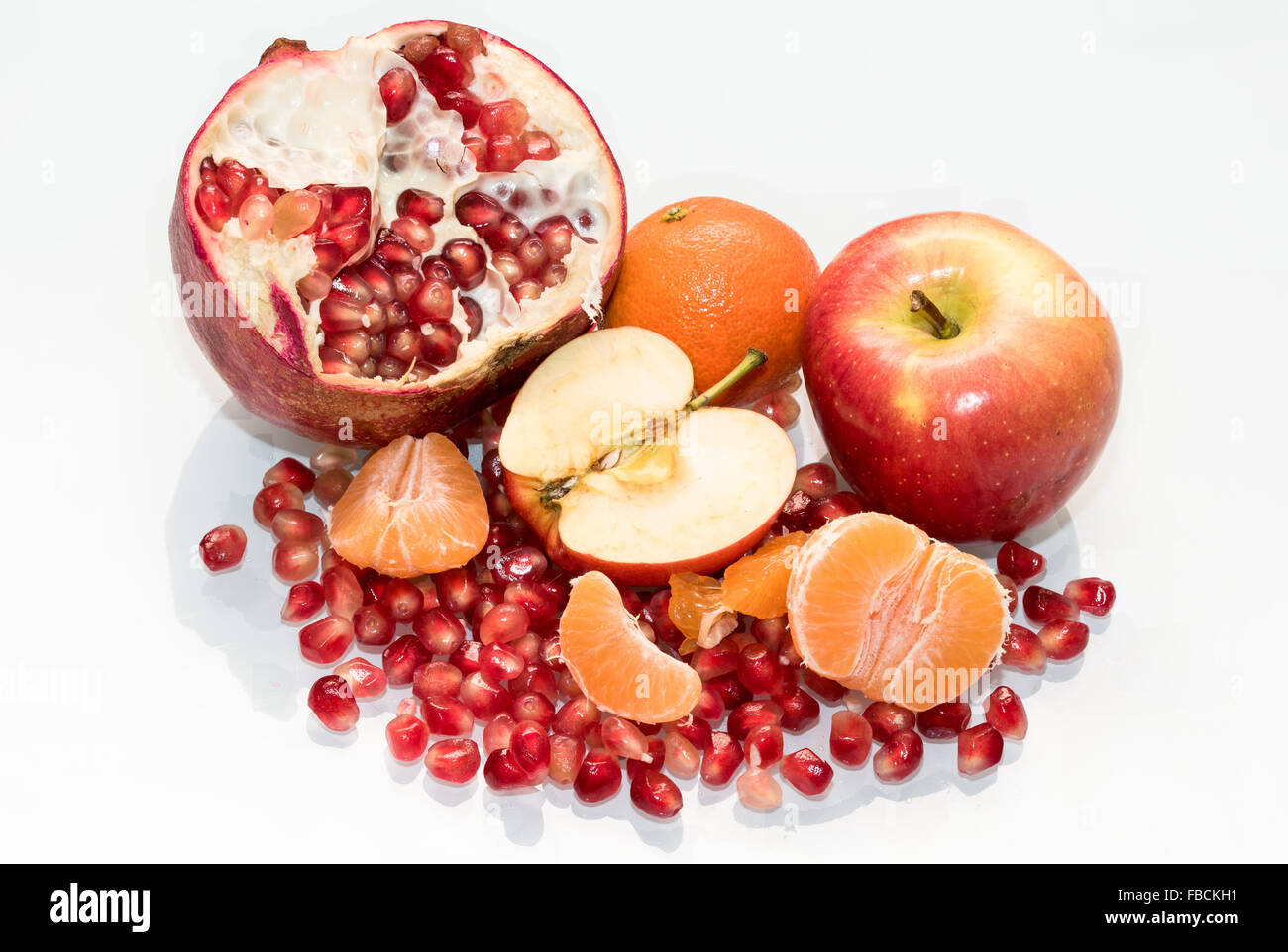 gesunde Süße Apfel Granat und mandarin Stockfoto