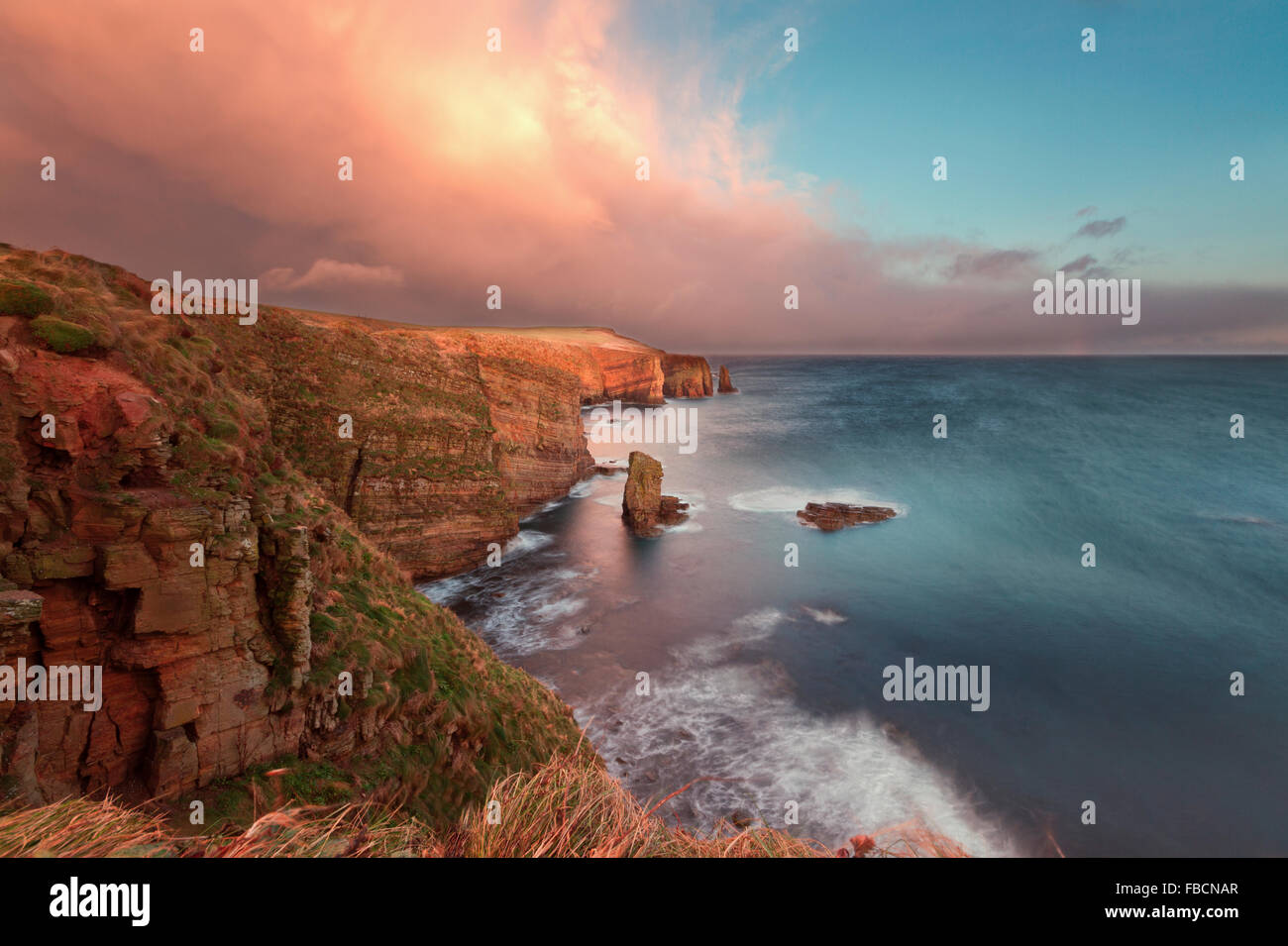 Zerklüftete Küste Windwick Bay, Orkney Stockfoto