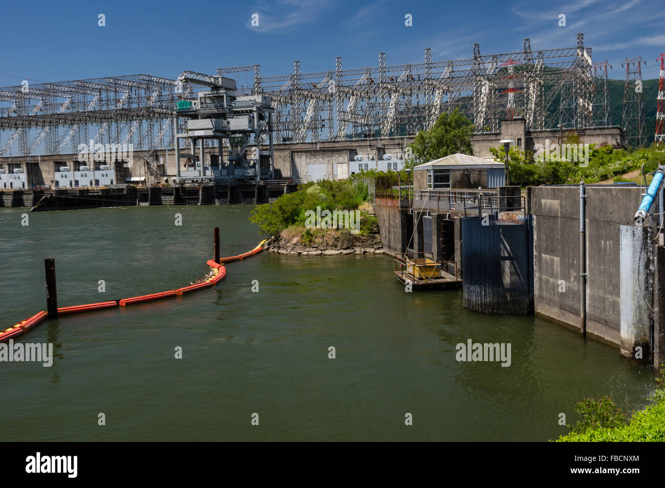 Bonneville Dam-Wasserkraft-Staudamm am Columbia River.  Cascade Locks, Oregon, USA Stockfoto