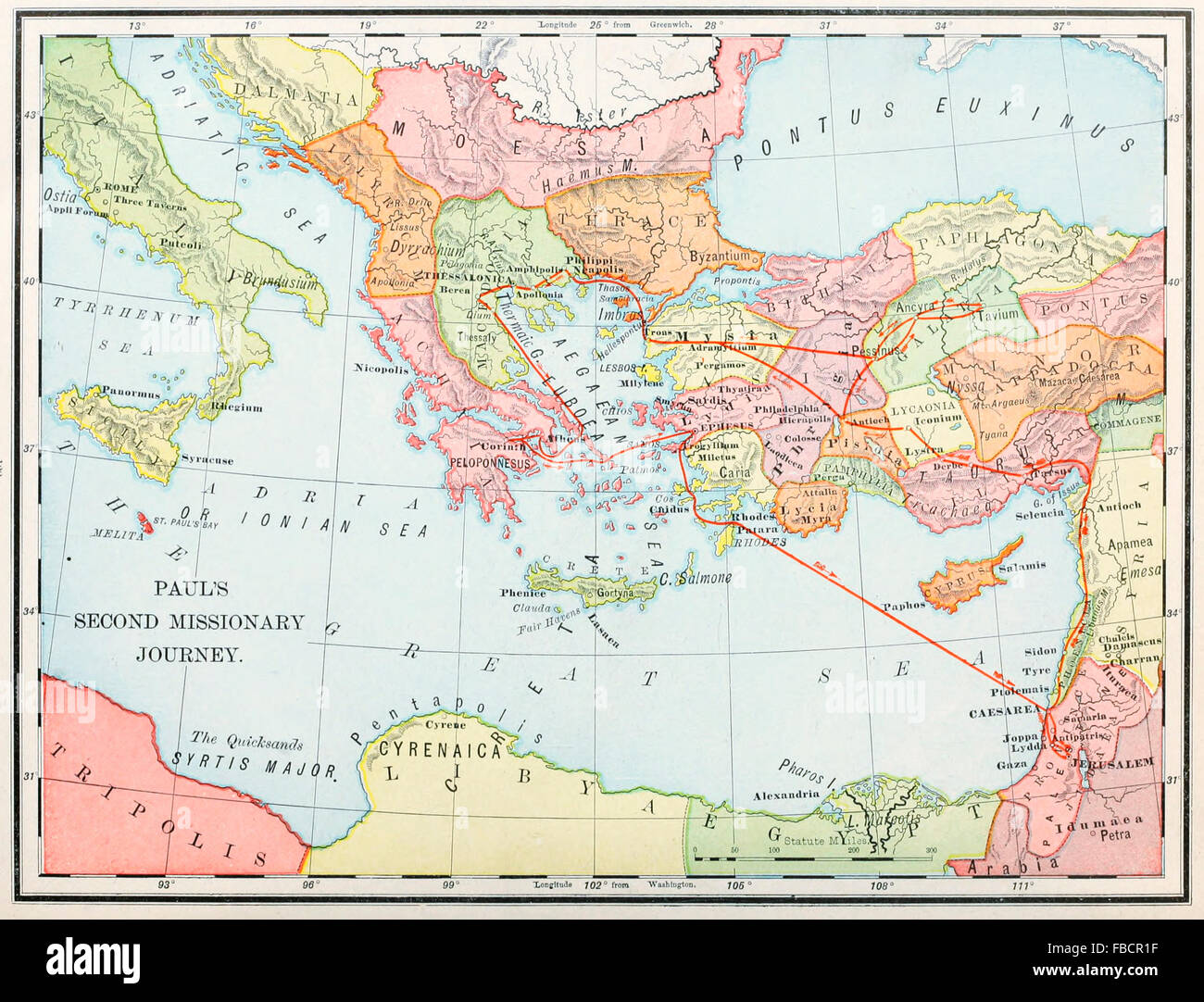 Karte des Apostels Paulus zweiten Missonary Reise, frühen christlichen Dienst Stockfoto