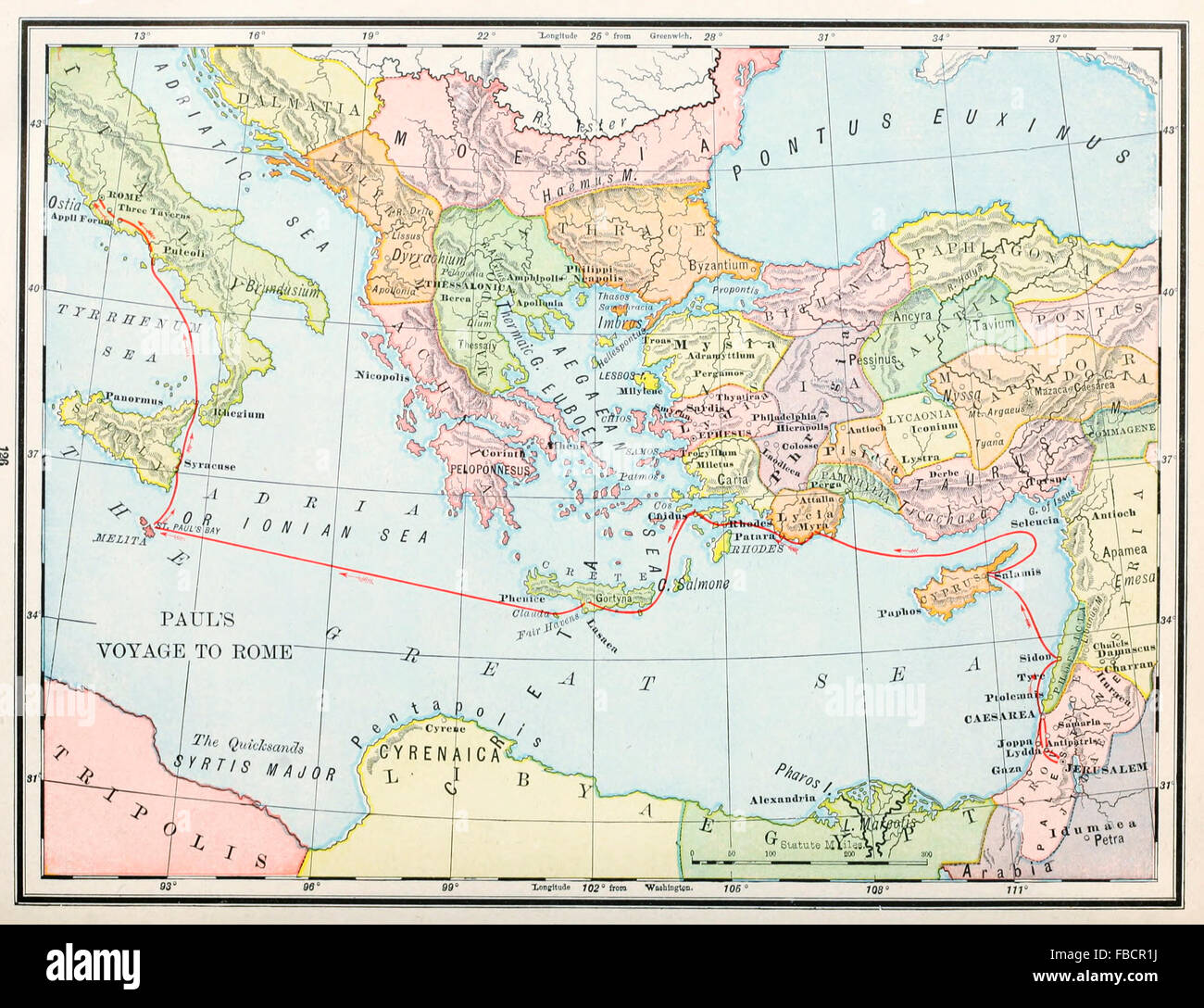 Karte von Apostel Paulus Reise nach Rom - frühen christlichen Dienst Stockfoto