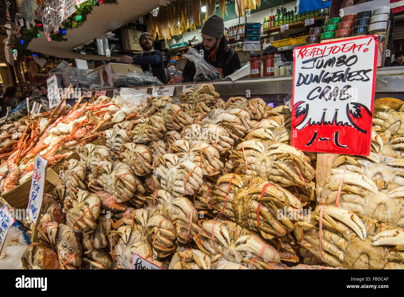 Fisch-Stall am Pike Place Market in Seattle, Washington, USA Stockfoto
