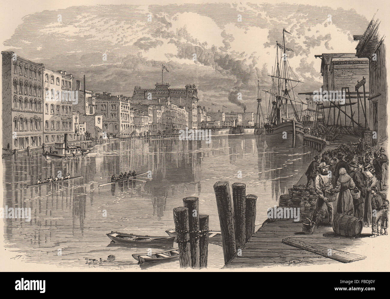 WISCONSIN: Milwaukee River in Milwaukee, antique print 1874 Stockfoto