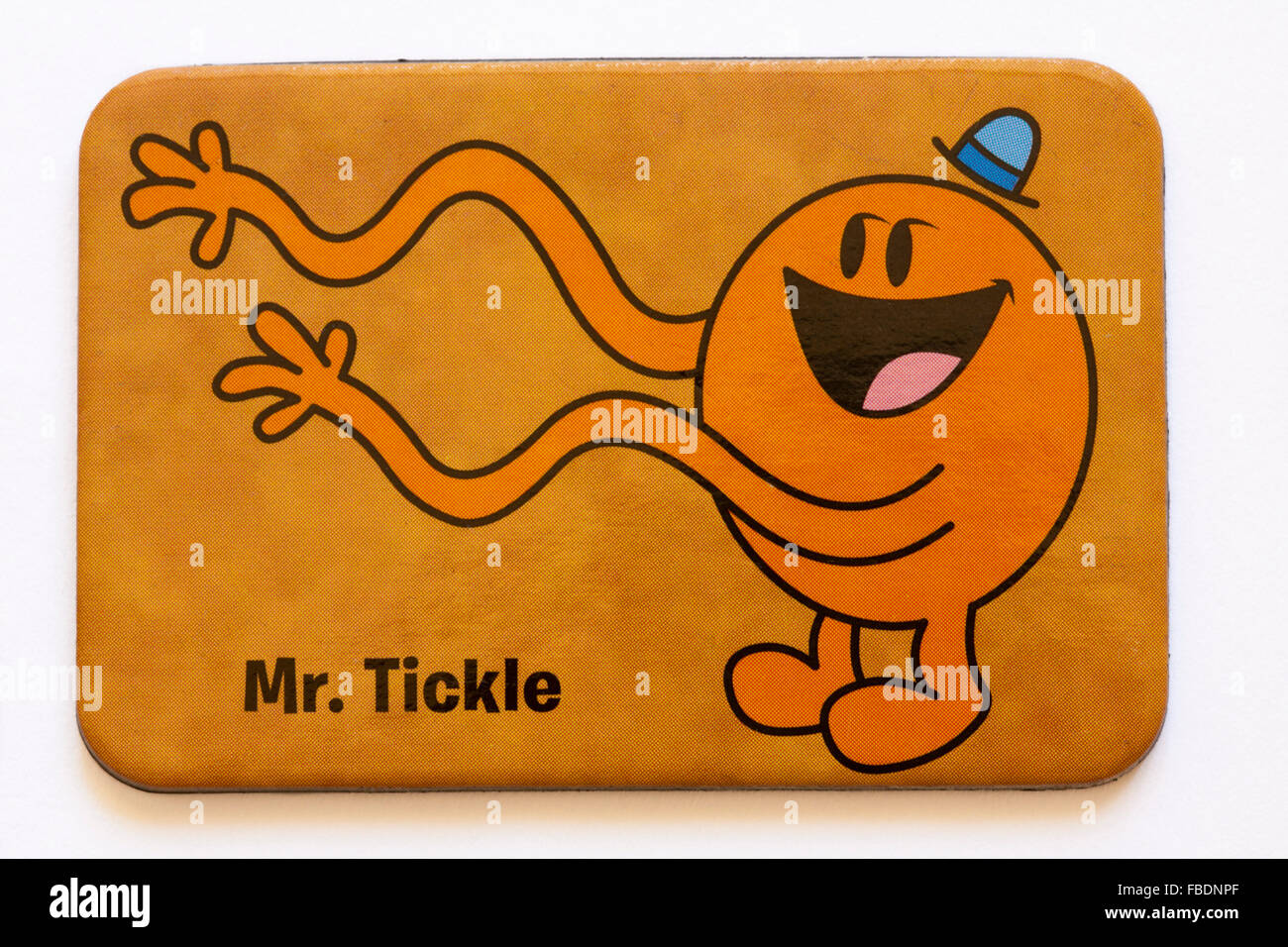 Mr Tickle Untersetzer aus Mr Men Serie isoliert auf weiß Hintergrund Stockfoto