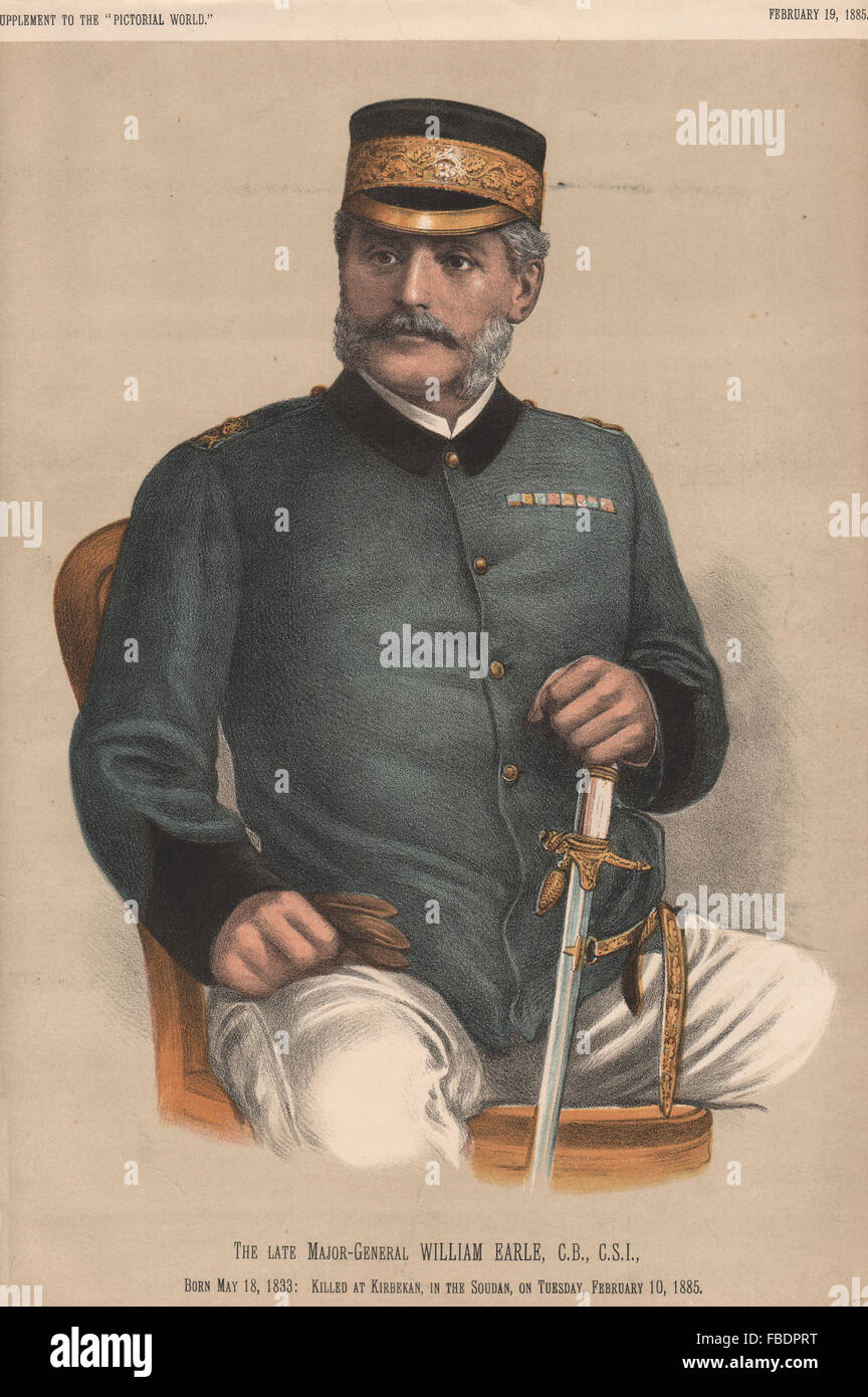 Die spät Generalmajor William Earle, c.b., C.S.I, antique print 1885 Stockfoto