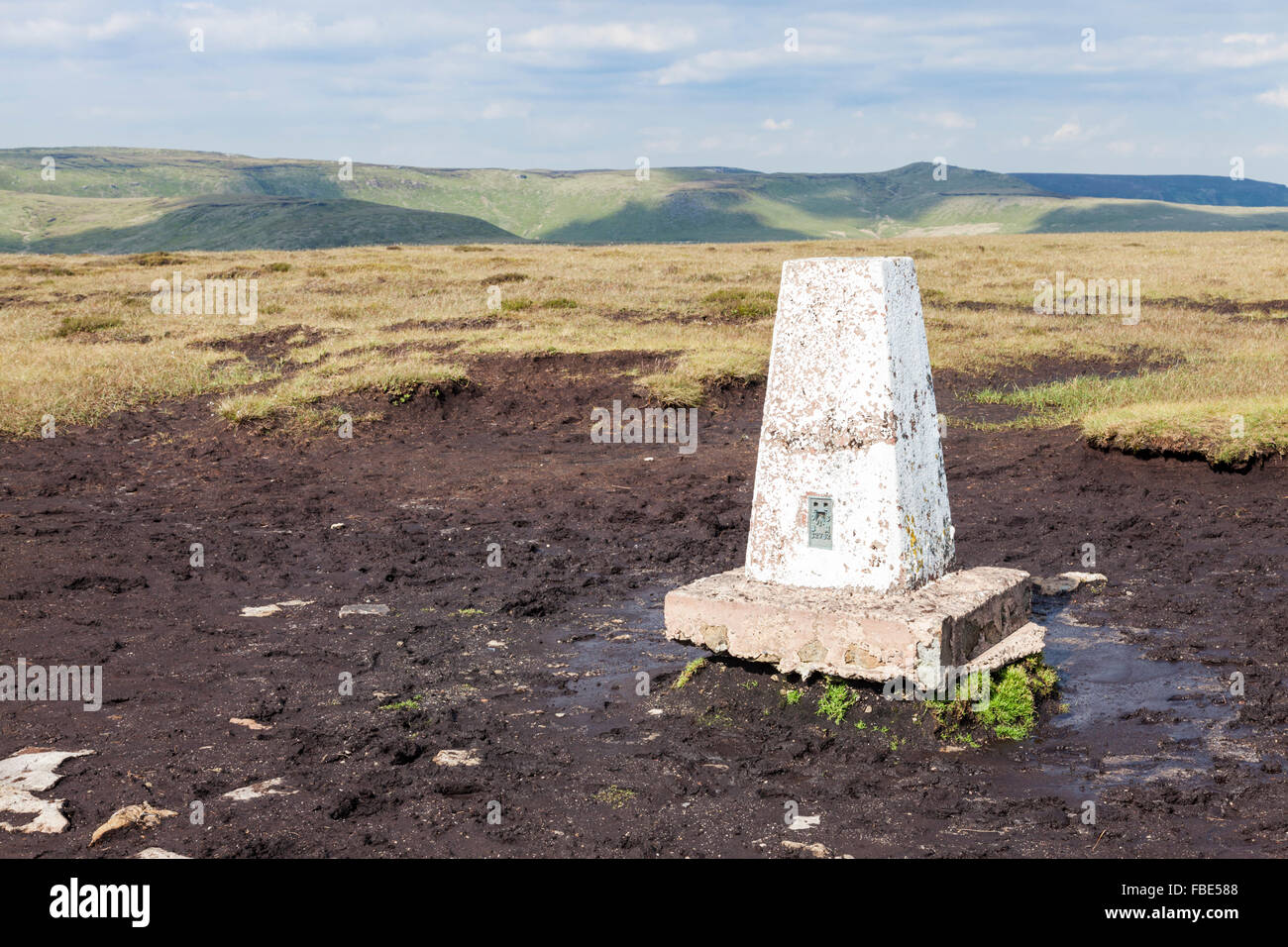 Triangulation Säule oder trigonometrischen Punkt auf Brown Knoll, Derbyshire, Peak District National Park, England, UK Stockfoto