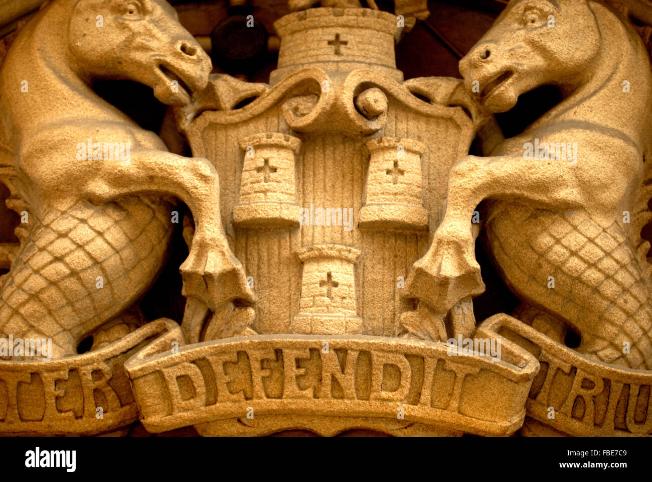 Geschnitzte Wappen, Kai, Newcastle Upon Tyne Stockfoto