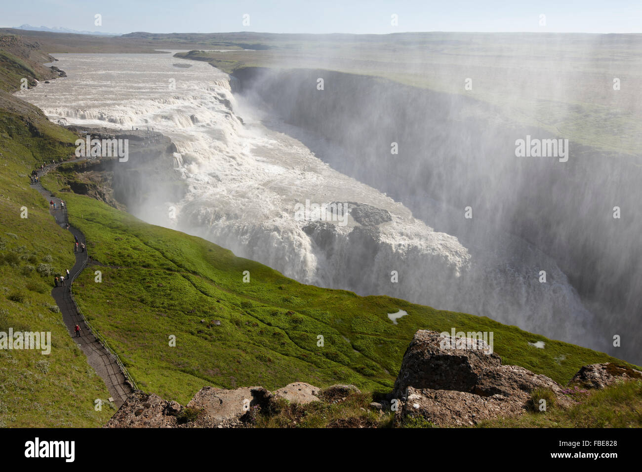 Island. Gullfoss Wasserfall und Wasserdampf. Stockfoto
