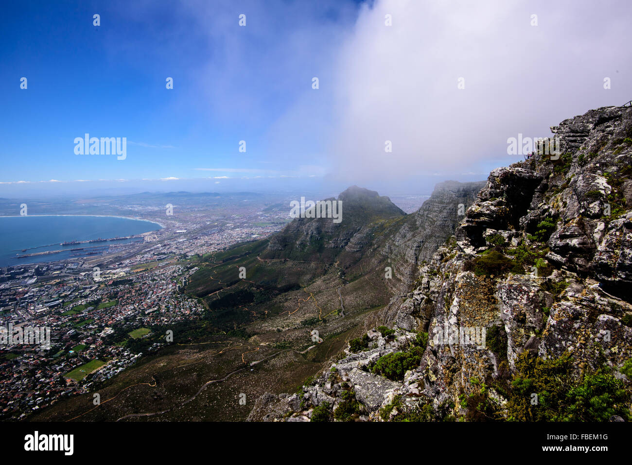 Ein Blick von oben auf den Tafelberg Stockfoto