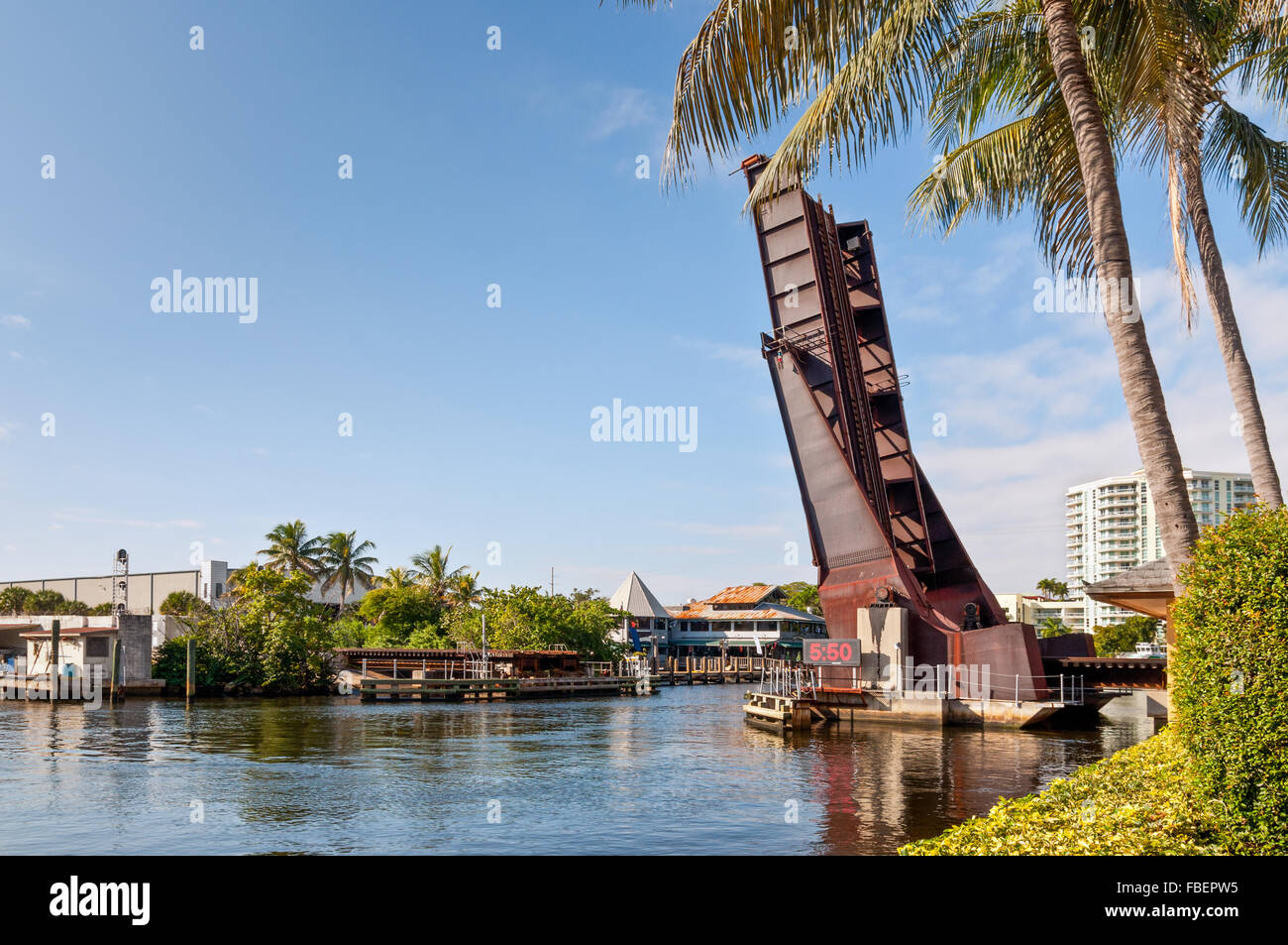 Offenen Zugbrücke in Fort Lauderdale. Stockfoto