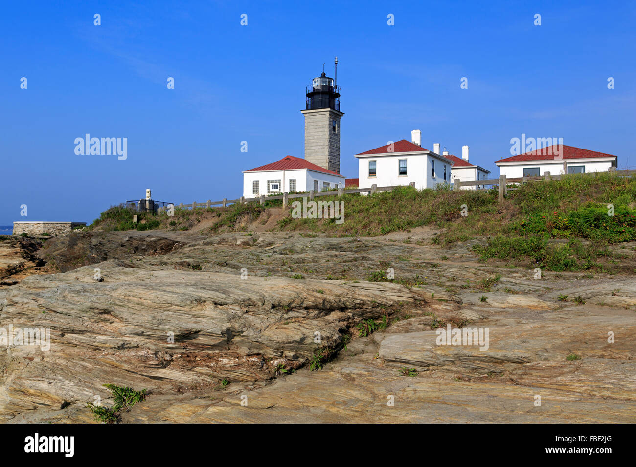 Beavertail Leuchtturm, Jamestown, Conanicut Insel, Rhode Island, USA Stockfoto