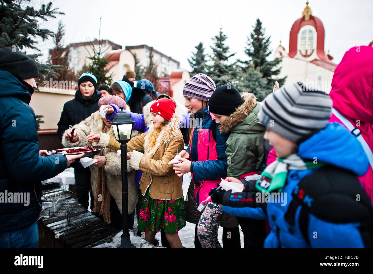 Ukraine. Lemberg - 14. Januar 2016: Weihnachten Krippe Szene Parade der Kinder am Wintertag. Stockfoto